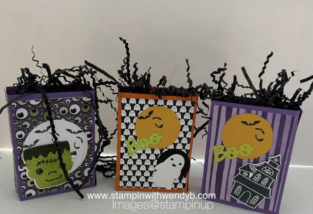 I LOVED making these Halloween Bags for the kiddos  They were super easy to make.  I used the new "Tricks & Treats stamp set along with the die cuts from Stampin'Up!